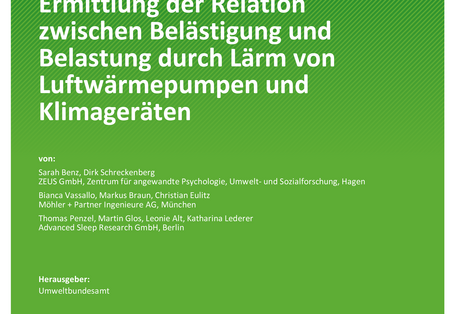 Cover des Berichts "Ermittlung der Relation zwischen Belästigung und Belastung durch Lärm von Luftwärmepumpen und Klimageräten"