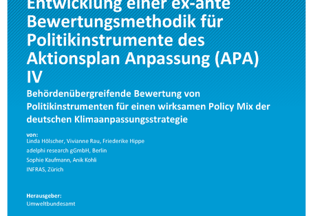 Cover des Berichts "Entwicklung einer ex-ante Bewertungsmethodik für Politikinstrumente des Aktionsplan Anpassung (APA) IV" 