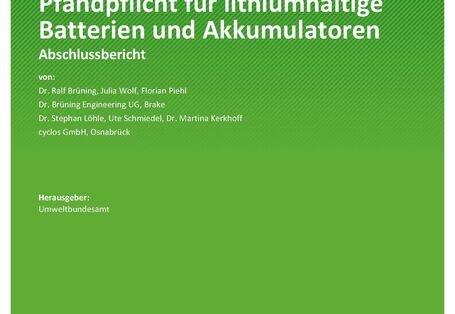 Cover des Berichts "Prüfung der Einführung einer Pfandpflicht für lithiumhaltige Batterien und Akkumulatoren"