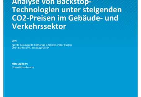 Cover des Berichts "Analyse von Backstop-Technologien unter steigenden CO2-Preisen im Gebäude- und Verkehrssektor"