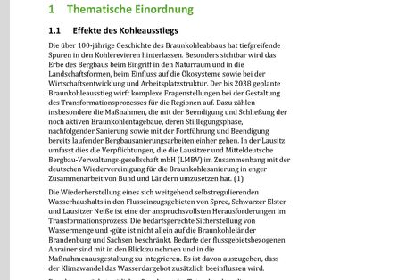 Cover des Fact Sheets "Prognostische Wasserbilanzierung für den Kohleausstieg in der Lausitz"