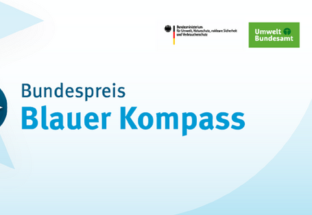 Grafik eines Kompass und und Schriftzug Blauer Kompass