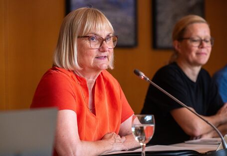 Das Bild zeigt die Begrüßung durch die Parlamentarische Staatssekretärin Dr. Bettina Hoffmann