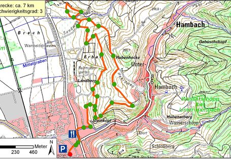 Kartendarstellung des Erlebnispfades "Wein und Stein"