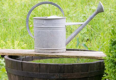 Gießkanne und Regenwassertonne