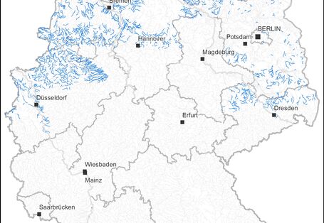 Deutschlandkarte mit den Flüssen vom Typ "sandiger Tieflandbach"