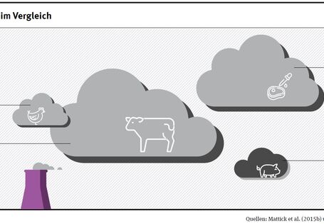 Wolkengrafik Treibhausgasemissionen von in-vitro-Fleisch im Vergleich