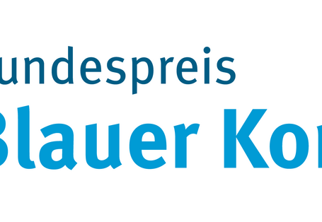 Der Bundespreis Blauer Kompass hat eine blaue Kompassnadel als Logo