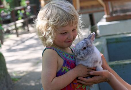 Kind mit Kaninchen im Arm