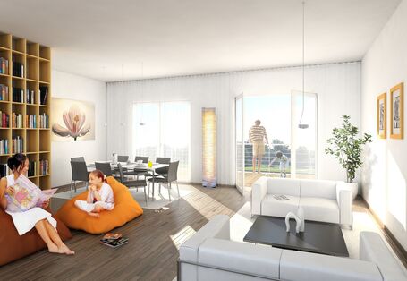 Ein Wohnraum mit vier Personen