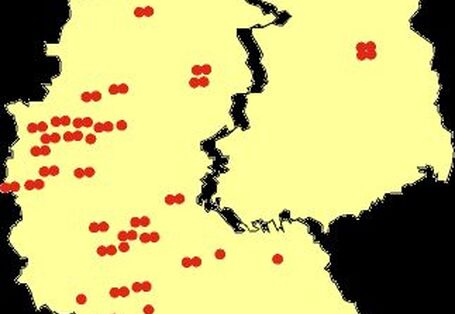 Erhebungsorte der Umweltstudie zur Gesundheit (ehem. Umwelt-Survey) 1985/86 als Punkte auf der Deutschlandkarte