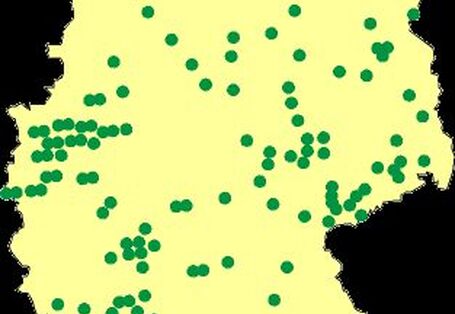 Erhebungsorte für Umwelt-Survey 1990/92 als Punkte auf der Deutschlandkarte