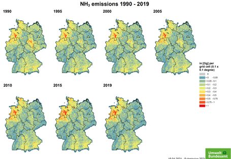 Deutschlandkarte Luftschadstoffbelastung Ammoniak (NH3)
