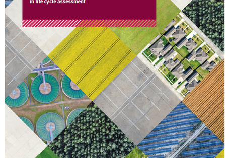 Cover of the brochure "The Land Rucksack" of the German Environment Agency with photos of different types of land use