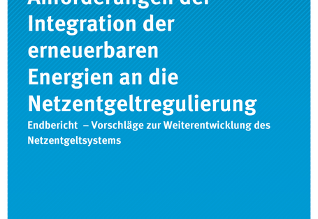 Cover der Publikation "Anforderungen der Integration der erneuerbaren Energien an die Netzentgeltregulierung" (weiße Schrift auf blauem Grund)