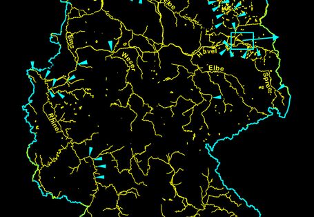Die Deutschlandkarte zeigt die Stellen der Probenentnahme zur Untersuchung der Irgarolkonzentration
