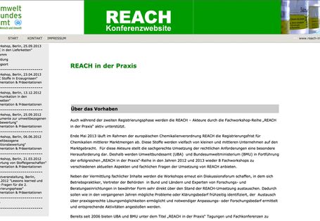 Startseite der REACH Konferenzwebsite