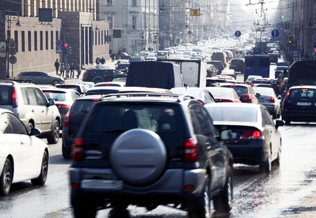 Traffic jam in a crowded street