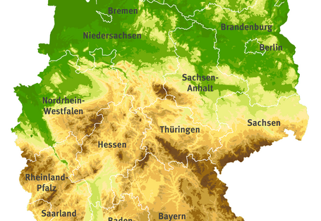 Karte der Bundesrepublik Deutschland, hinter den eingezeichneten Bundesländern liegt jeweils ein Link auf Online-Angebote der Bundesländer. 