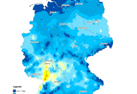 Die Karte zeigt die Anzahl Heißer Tage in Deutschland im Jahr 2001. Maximal gab es in diesem Jahr 26 Heiße Tage in Deutschland.