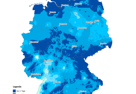 Die Karte zeigt die Anzahl Heißer Tage in Deutschland im Jahr 2009. Maximal gab es in diesem Jahr 19 Heiße Tage in Deutschland.