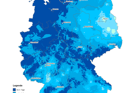 Die Karte zeigt die Anzahl Heißer Tage in Deutschland im Jahr 2021. Maximal gab es in diesem Jahr 15 Heiße Tage in Deutschland.