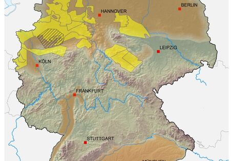 Die Karte zeigt die Regionen in denen sich Schiefergras bilden kann