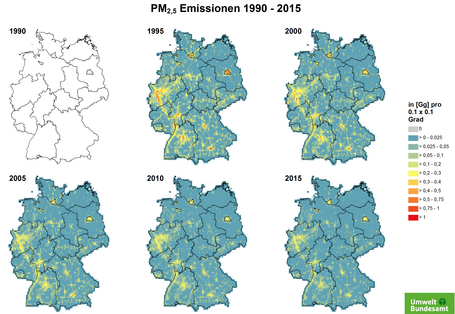 Deutschlandkarte Luftschadtstoffbelastung Staub und Feinstaub (PM10, PM2,5) 