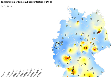 Tagesmittel der Feinstaubkonzentration (PM10) - Neujahr 2014