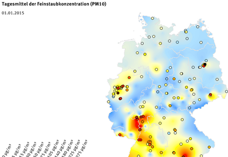 Tagesmittel der Feinstaubkonzentration (PM10) - Neujahr 2015