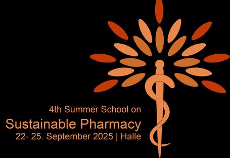 Asklepiosstab, Schlange die sich um einen Stab windet mit Blätterkranz. Beides UBA Blau sowie im Blau der Uni Halle