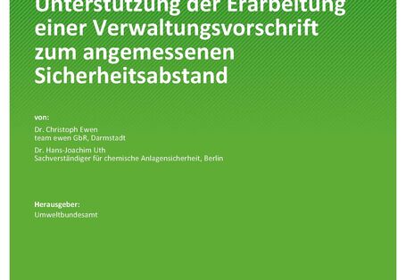 Titelseite der Publikation TEXTE 48/2021 Unterstützung der Erarbeitung einer Verwaltungsvorschrift zum angemessenen Sicherheitsabstand