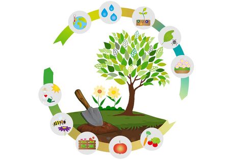 Baum mit Schaufel in Kreislauf des Ökosystems