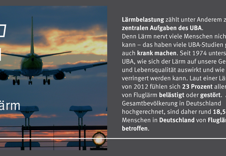 Eine Grafik mit einem Bild und Text. Es handelt sich hier um das Thema Fluglärm.