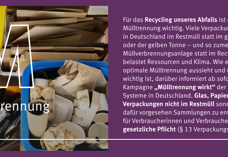 Eine Grafik mit einem Bild und Text. Es handelt sich hier um das Thema Mülltrennung. 