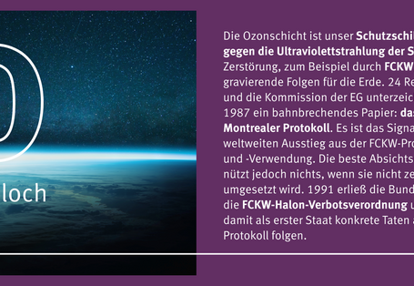 Eine Grafik mit einem Bild und Text. Es handelt sich hier um das Thema Ozonloch. 