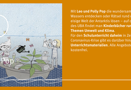 Eine Grafik mit einem Bild und Text. Es handelt sich hier um das Thema UBA-Kinderbücher. 