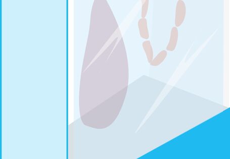 Blaues Modell einer Kühltruhe für Fleisch.