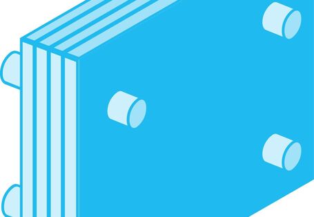 Blaues Modell eines Plattenwärmeüberträgers.