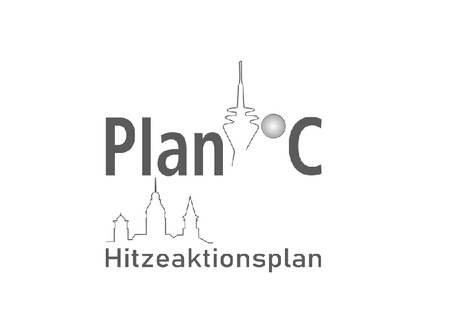 Logo des Projekts Plan °C mit Schriftzug und angedeutete grafische Darstellung von Stadt.