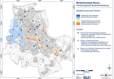 Übersicht der Bodenkühlleistung in Kartendarstellung. Die Orte sind mit schwarzen, unterschiedlich geformten Pins markiert.