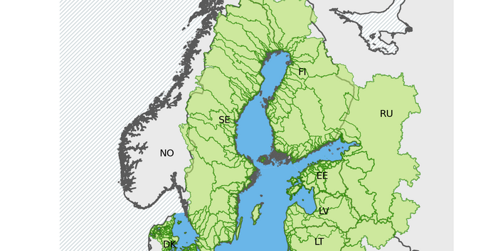 Die Abbildung zeigt in grün, die Einzugsgebiete, aus dem die HELCOM-Vertragsstaaten in die Ostsee entwässern. Der Abbildung ist zu entnehmen, dass Deutschland ein relativ kleines Einzugsgebiet hat, welches in die Ostsee entwässert.