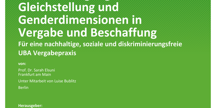 Cover des Berichts "Berücksichtigung von Gleichstellung und Genderdimensionen in Vergabe und Beschaffung"