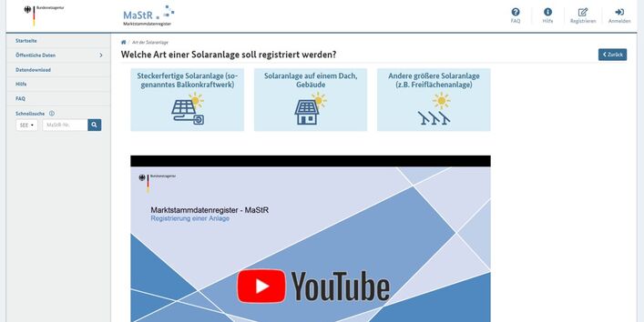 Screenshot der Webseite des Marktstammregisters