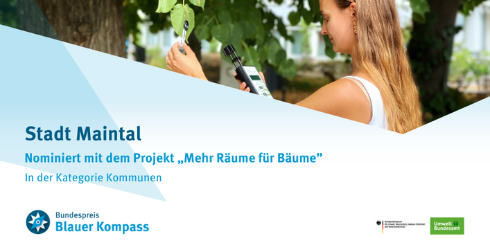 Das Bild zeigt die Nominierung der Stadt Maintal mit dem Projekt "Mehr Räume für Bäume"