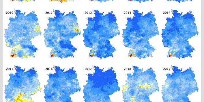 Zahl der Tage mit maximalen Ozonkonzentrationen 2000-2024
