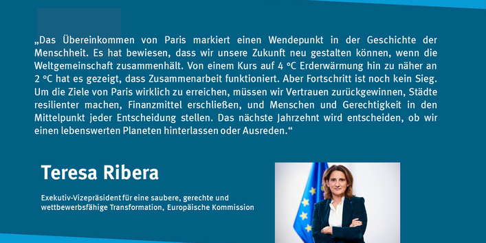 Zitat-Kachel Teresa Ribera, Exekutiv-Vizepräsidentin, Europäische Kommission