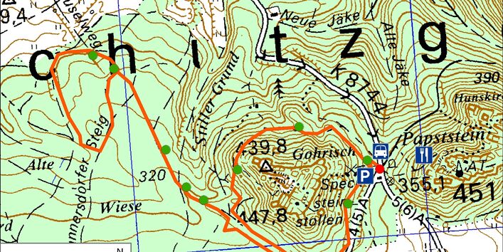 Kartendarstellung des Bodenlehrpfades Gohrisch-Sächsiche Schweiz