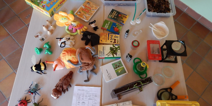 Probenbehälter, Beobachtungshilfen Bestimmungsschlüssel  und   Anschauungsmodelle zum Entdecken von Tieren auf und im Boden 