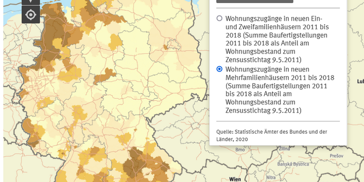 Karte Wohnungsbautätigkeiten nach Teilmärkten Kreise